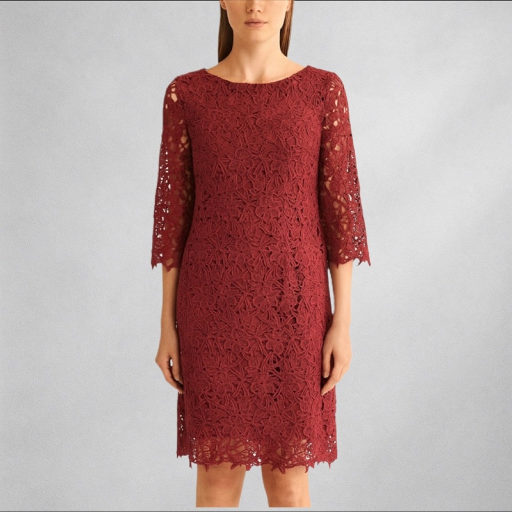 Ann Taylor Festive Crochet Lace Dress Size 2 Coctail Dark Pink Mauve Lined